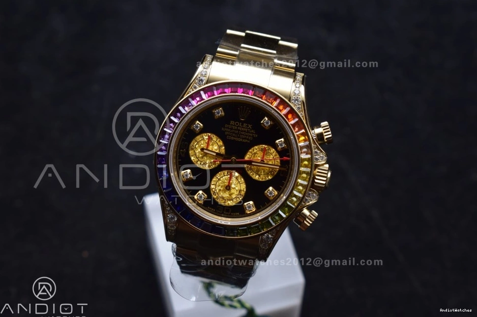 1:1 YG SH Edition Timeless on Rainbow Black 116598RBOW 779 Best Diamonds Dial Daytona Bracelet ZF 1006